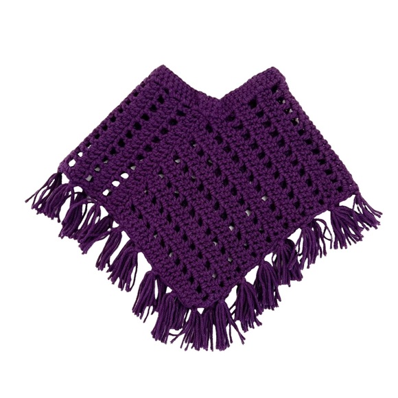 Handmade Purple Baby Poncho With Fringe - Picture 2 of 4
